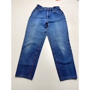 Vtg Lee‎ SZ 26x27 Mom Jeans Denim High Waist Faded Dark Wash Distressed USA Made